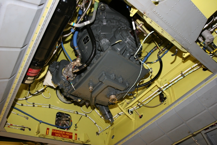 The Aft Transmission mounted on the CH-47F Chinook helicopter.