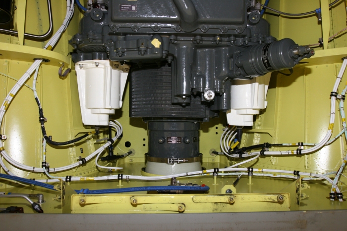 The Main Generators mounted on the Aft Transmission of the CH-47F Chinook helicopter.