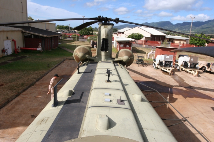 The top of the CH-47F looking aft towards the Aft Pylon.