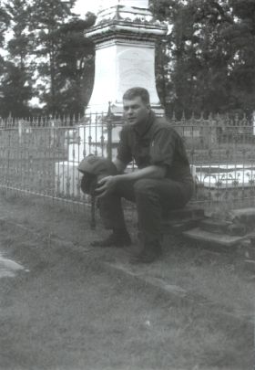 Warrant Officer Candidate (WOC) Mark S. Morgan, 1984, in the Fort Rucker cemetary near the Ozark Gate.