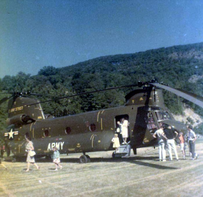 CH-47A Chinook helicopter 63-07907 receiving visitors at West Point, New York, in July 1964.