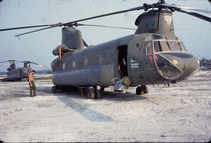 Boeing CH-47A Chinook helicopter 66-00094 at Phu Bai, Vietnam, July 1968.