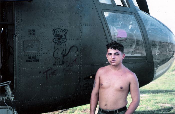 CH-47B 66-19101 at Camp Eagle - " Varsity Valley", in the Republic of Vietnam, circa 1968, while assigned to B Company - "Varsity", 159th Aviation Battalion. In the photograph is George "The Rat" Zedick.