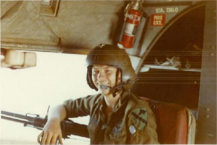 John A. Williams, the left gunner during the crash of the "Pusher" in Cambodia. Note his trademark white plastic spoon. He was always ready to chow down on some delicious C-rations.