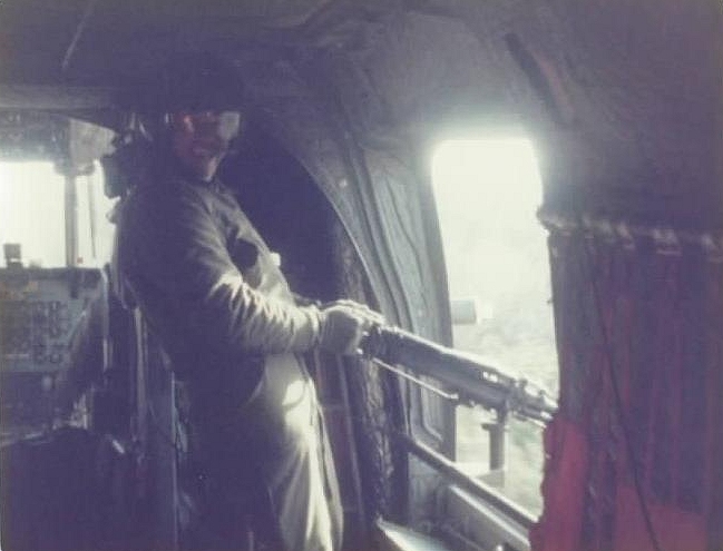 Manning the Door Gun on CH-47B Chinook helicopter 66-19119 at Fort Campbell, Kentucky, March 1979.