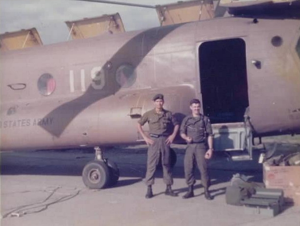 Somewhere in Belgium for Return to Forces Europe (REFORGER) - CH-47B Chinook helicopter 66-19119, 1976.