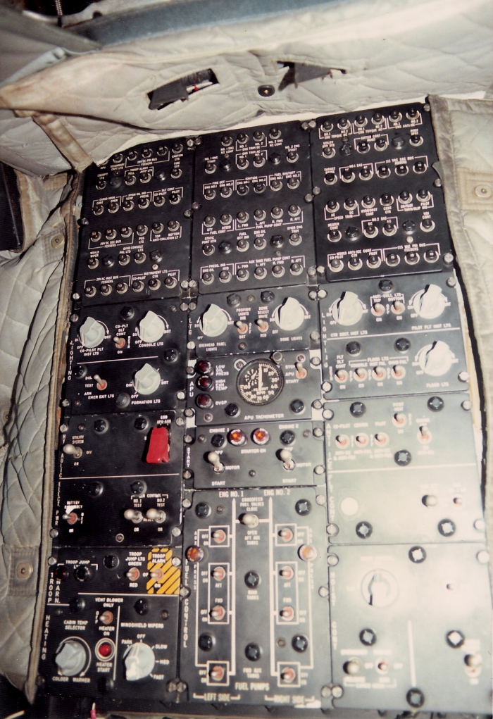 The Overhead Control Panel of CH-47C Chinook helicopter 70-15030, circa 1985.