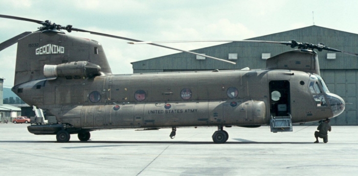 A photograph of CH-47C Chinook helicopter 70-15032 taken in the mid-1970s at Lahr, West Germany.
