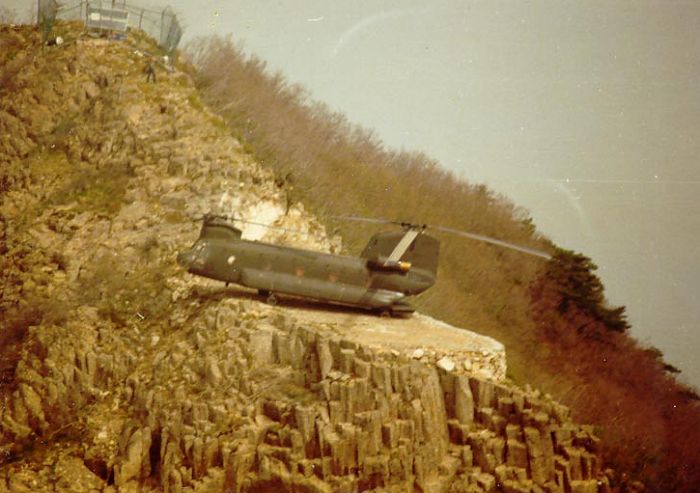 Boeing CH-47C Chinook 71-20955 stuck on a mountain in the Republic of Korea.