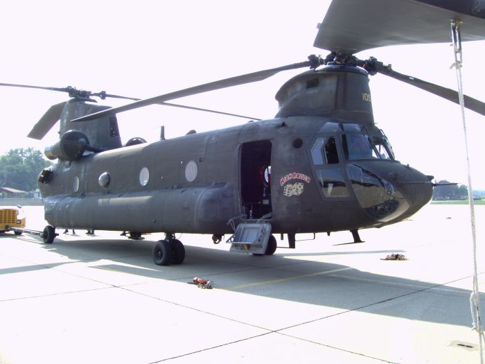 87-00105 while parked in Illinois after being transferred to Company B, 2nd Battalion, 135th General Support Aviation Brigade (GSAB), Army National Guard, located at Grand Island, in the State of Nebraska, in 2005.