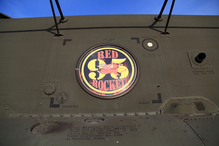4 February 2014: The artwork painted on a main cabin window of CH-47D Chinook helicopter 88-00095. This artwork appeared on windows installed on the left and right side of the aircraft.