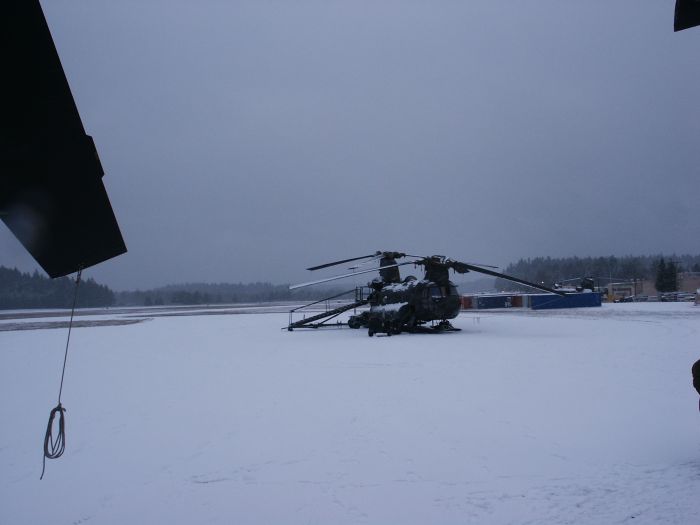17 December 2008: 89-00170 gets a snow bath as the owning unit - the "Sugar Bears", attempt to complete the acceptance test flight so they can take it home to Alaska.