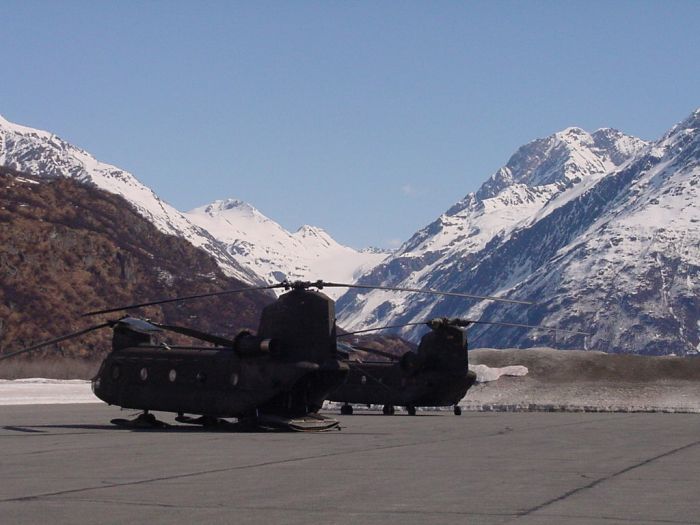 89-00174, foreground, stands next to sister ship 89-00181 at the Valdez airport.