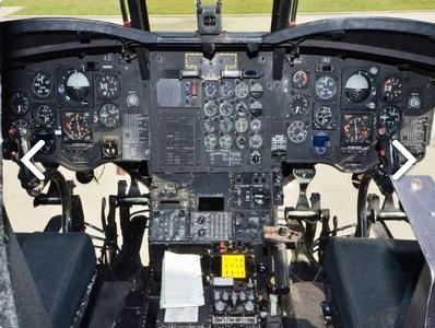 The cockpit of CH-47D Chinook helicopter 90-00184 sitting at Madison Executive Airport (KMDQ), Meridianville, Alabama, during the auction process as it went up for sale to the highest bidder on the commercial market.
