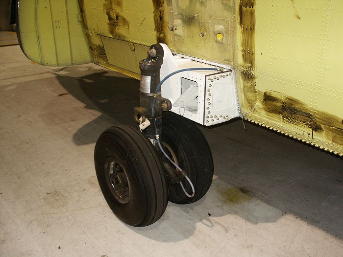 The left side forward landing gear of 90-00188.