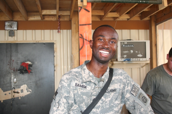 August 2009: SGT Amed Bamba, Crew Chief, on 07-08721 while deployed to Afghanistan.