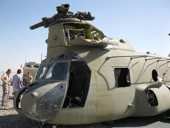 CH-47F Chinook helicopter 08-08042 after it was airlifted to Kandahar.