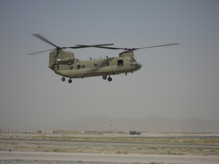 August 2009: 08-08042 hovering at Kandahar Air Base, Afghanistan.