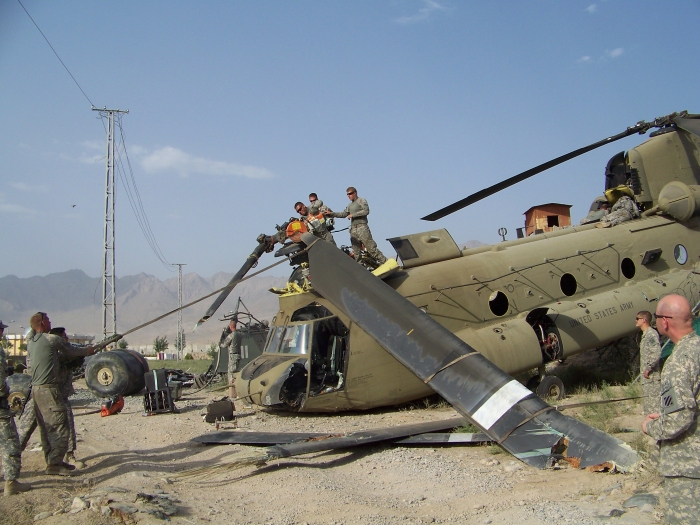 26 July 2010: The remains of 08-08048 undergoing preparations for movement by the Downed Aircraft Recovery Team (DART).