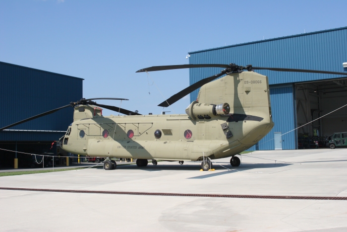 26 August 2010: CH-47F Chinook helicopter 09-08066 sits parked on the ramp outside the Boeing Modification Center facility at Millville Airport (KMIV), Millville, New Jersey.