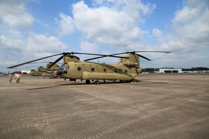 5 August 2013:  CH-47F Chinook helicopter 10-08808 on the ramp at Hunter Army Airfield, Savannah, Georgia. This was preflight training day for the Army National Guard students attending the CH-47F Aircrafft Qualification Course (AQC).