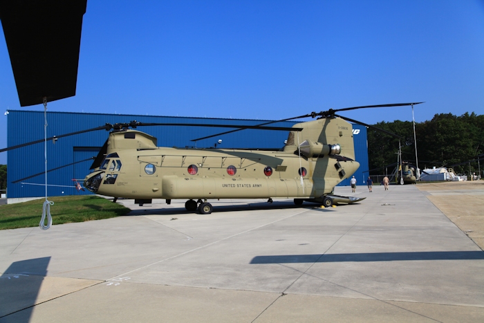 11 September 2013: CH-47F Chinook helicopter 11-08836 rests on the ramp at the Boeing Millville facility, Millville Municipal Airport (KMIV), New Jersey, awaiting movement to the Port of Baltimore for ship transport to the Republic of Korea.