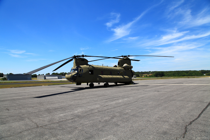 31 July 2017: CH-47F Chinook helicopter 15-08187 sitting on the ramp awaiting fuel at Batesville Regional airport (KBVX), Arkansas, while enroute to it's new home at Butts Army Airfield (KFCS), Fort Carson, Colorado.