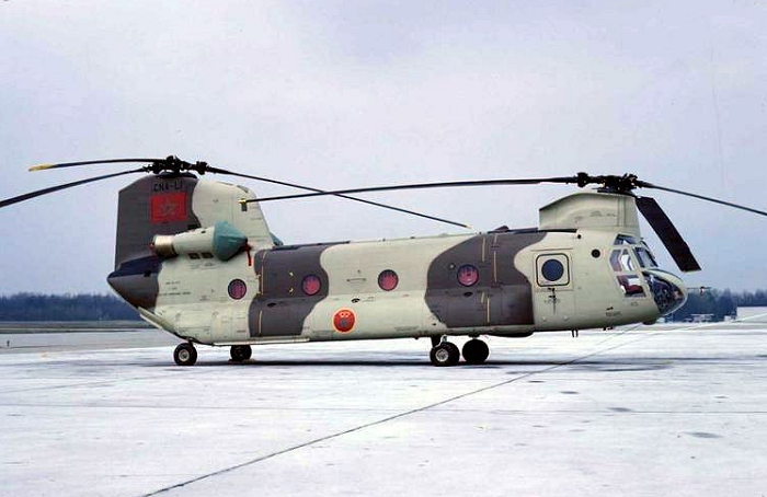 The Morrocco version of the CH-47C Chinook helicopter in an undated photograph [estimated approximately 1985].