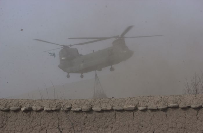 B Company - "Hercules", 159th Aviation Regiment, CH-47D Chinook in Afghanistan, circa 2002.