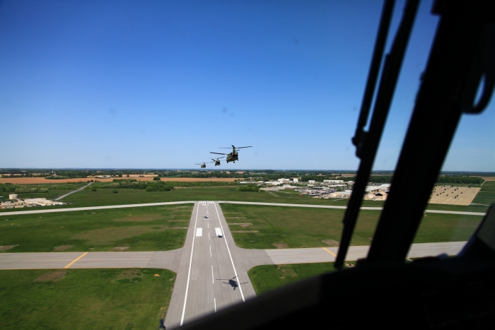 10 April 2012: Sortie 1 aircraft depart Runway 36 at Fort Campbell, Kentucky, enroute to Spirit of St. Louis Airport (KSUS), Missouri.