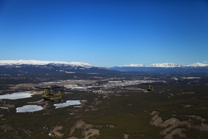 18 April 2012: Sortie 1 enters the downwind in the traffic pattern at Whitehorse, Yukon Territory, Canada.