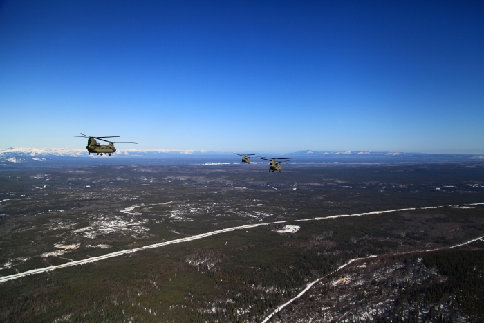 17 April 2012: Sortie 1 approaches Fort Nelson, Yukon Territory, for fuel and an remain overnight (RON) stop.