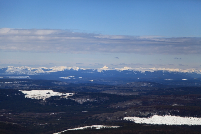 17 April 2012: The view from showing the northern Rocky Mountains. In this photograph a peak resembling the Matterhorn appears.