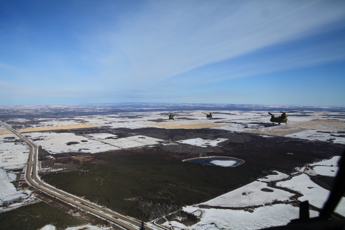 17 April 2012: Sortie 1 flies along Highway 43 in the vicinity of Whitecourt.