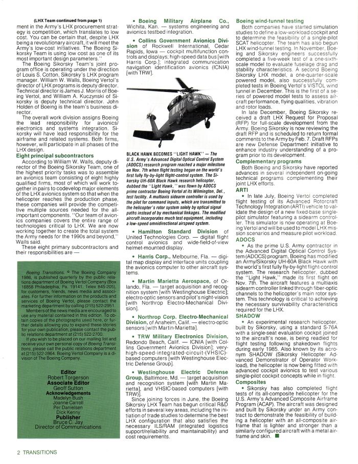 Boeing Transitions Newsletter - Winter 1986, Page 2.