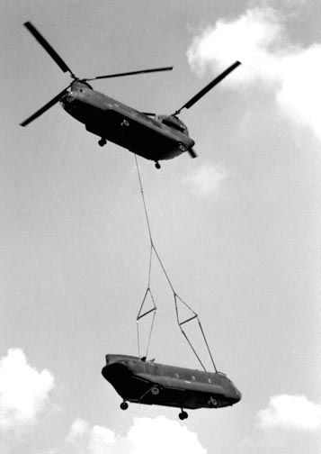 One Chinook slinging another in Germany, 1981.
