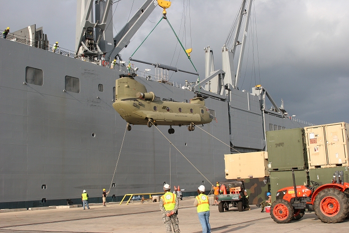 18 November 2010: CH-47F Chinook helicopter 07-08735 was the tenth aircraft to arrive at the dock.