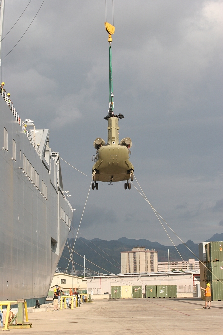 18 November 2010: CH-47F Chinook helicopter 07-08736 was the ninth aircraft to arrive at the dock.