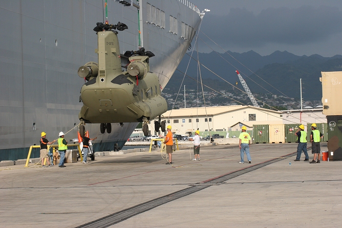 18 November 2010: CH-47F Chinook helicopter 07-08736 was the ninth aircraft to arrive at the dock.