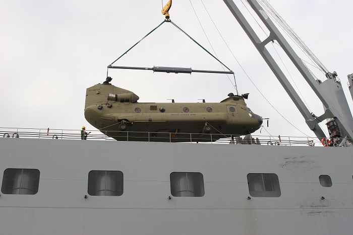 18 November 2010: CH-47F Chinook helicopter 07-08739 was the seventh aircraft to arrive at the dock.