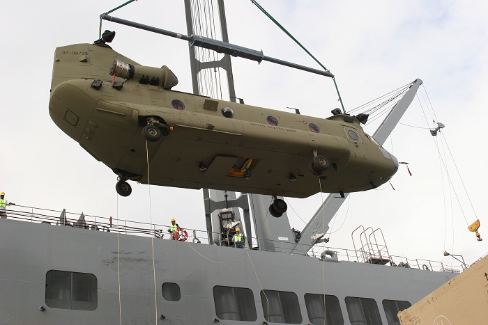 18 November 2010: CH-47F Chinook helicopter 07-08739 was the seventh aircraft to arrive at the dock.