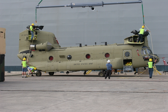 18 November 2010: CH-47F Chinook helicopter 07-08741 was the fifth aircraft to arrive at the dock.