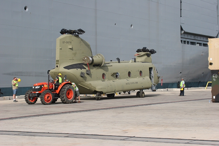 18 November 2010: CH-47F Chinook helicopter 07-08741 was the fifth aircraft to arrive at the dock.