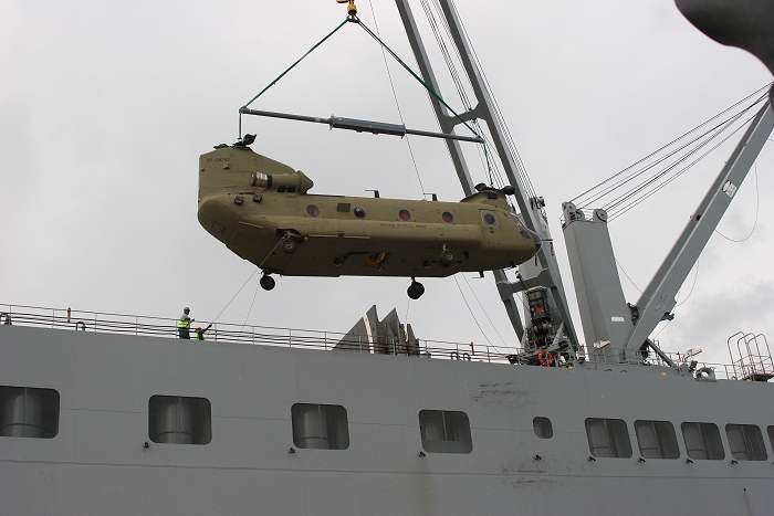 18 November 2010: CH-47F Chinook helicopter 07-08742 was the sixth aircraft to arrive at the dock.