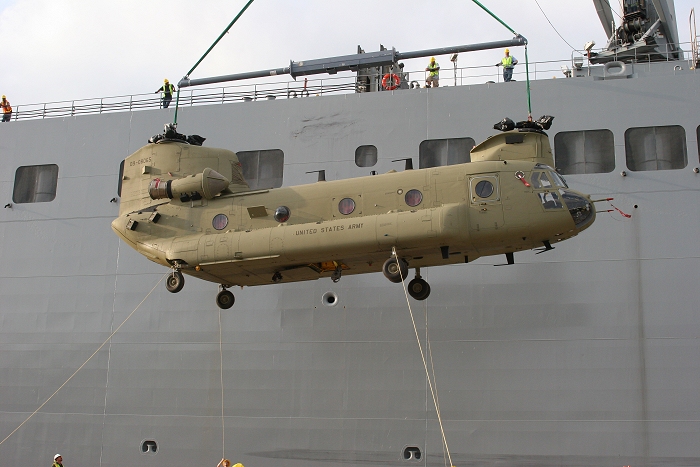 18 November 2010: CH-47F Chinook helicopter 09-08065 was the eleventh aircraft to arrive at the dock.