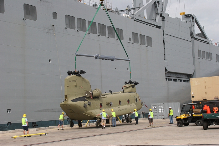 18 November 2010: Number three to the dock was CH-47F Chinook helicopter 09-08066.