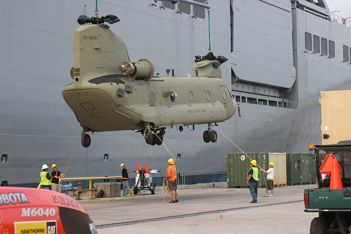 18 November 2010: CH-47F Chinook helicopter 09-08067 was the fourteenth aircraft to arrive at the dock.