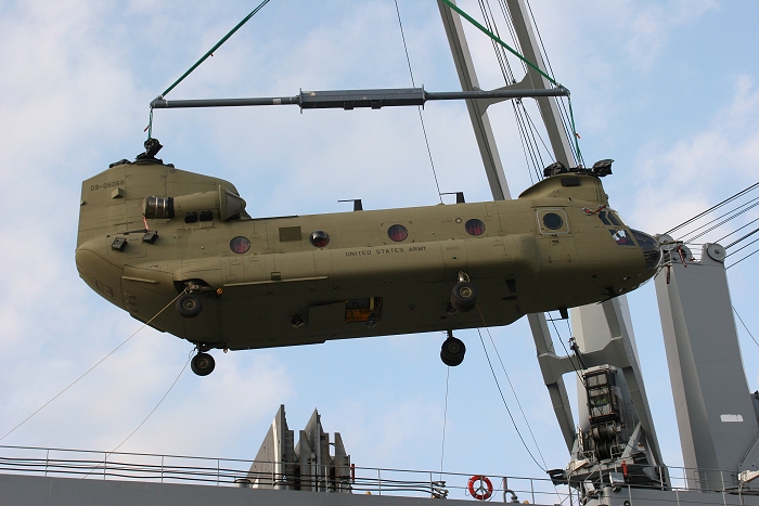 18 November 2010: CH-47F Chinook helicopter 09-08068 was the twelfth aircraft to arrive at the dock.