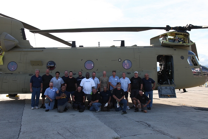 20 November 2010: Members of the Boeing Maintenance team that made the Chinook helicopter reassembly go smooth and easy.