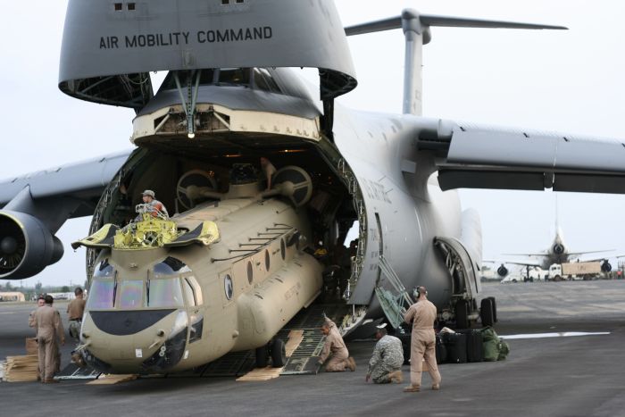 Transporting the CH-47F via C-5 Galaxy.